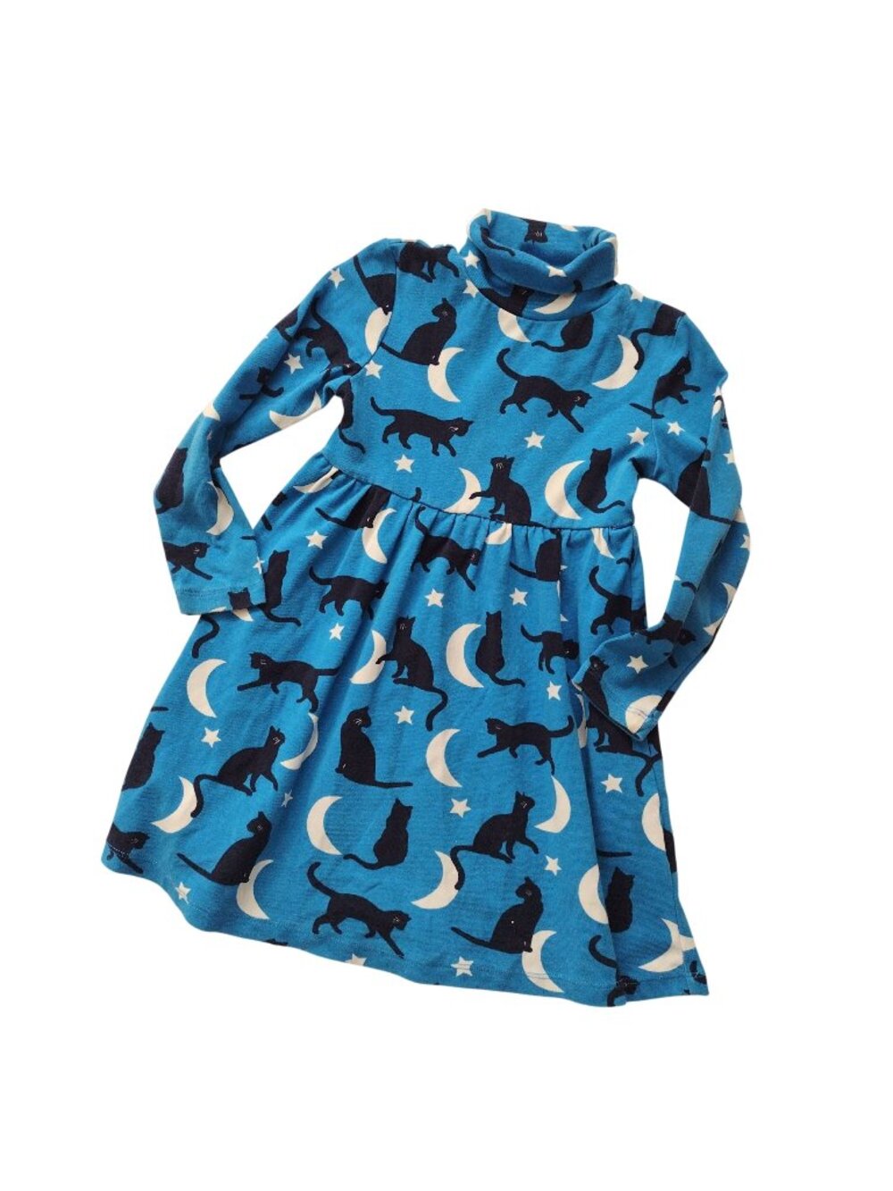 Mini Boden Black Cat Print Dres 3-4Y Cotton Halloween Spooky Fit n Flare
